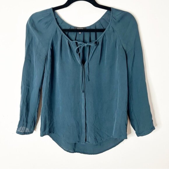 Aritzia Babaton Tie Front Blouse Forest Green Teal Scoop neck Size Drapey XXS - Picture 2 of 11